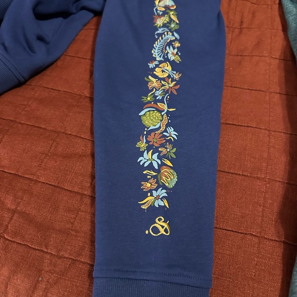 Scotch & Soda Mens Large Relaxed Fit Fleece Graphic Hoodie Black Embroidered NWT - Picture 9 of 12